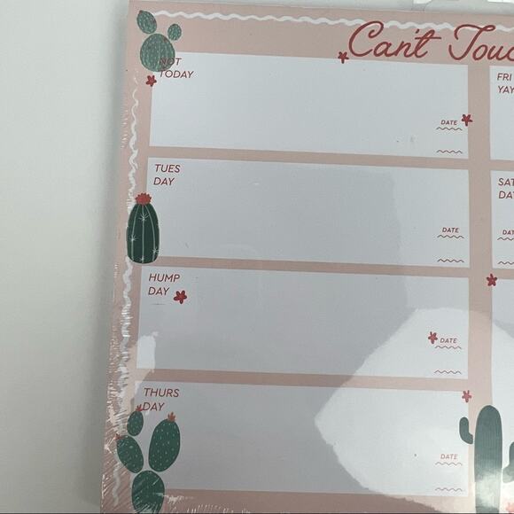Can't Touch This Cactus Pink and Green Weekly Planner With To-Do List - NWT - Picture 2 of 4